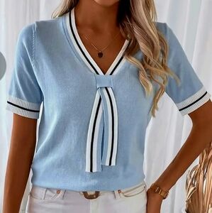 Short Sleeve V-Neck Sweaters